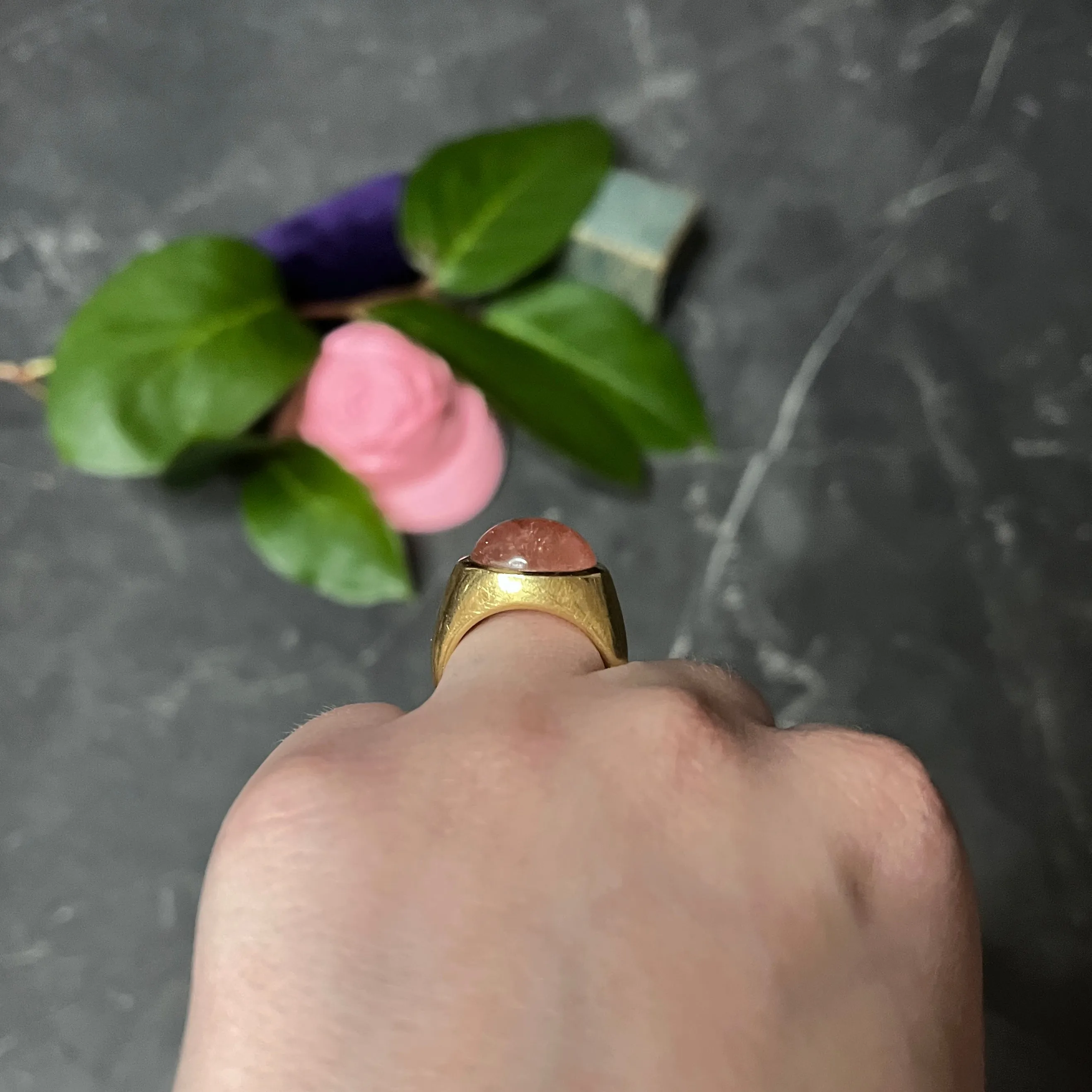 H. Stern Italian Rutilated Quartz Diamond 18 Karat Yellow Gold Vintage Gemstone Ring