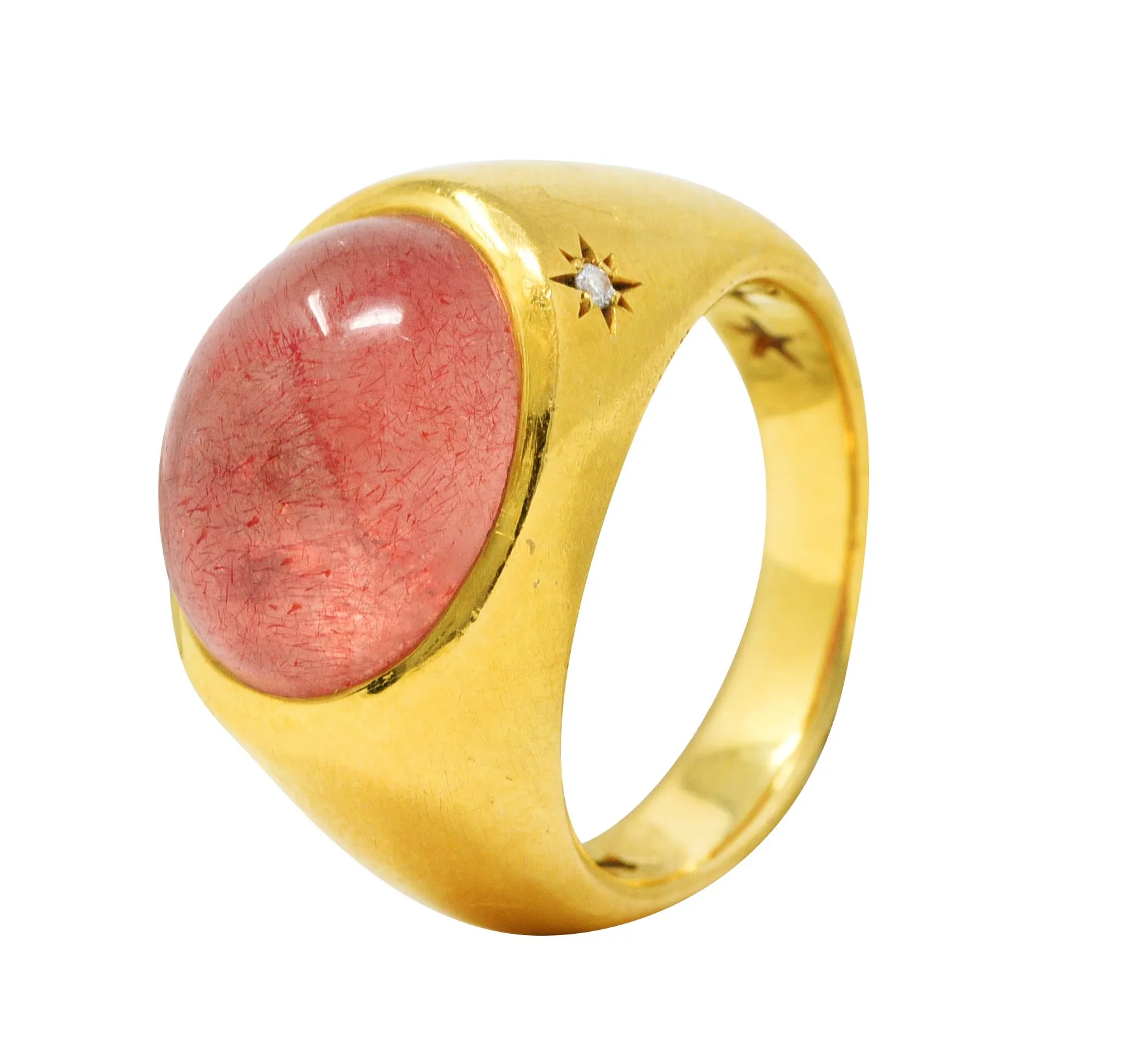 H. Stern Italian Rutilated Quartz Diamond 18 Karat Yellow Gold Vintage Gemstone Ring