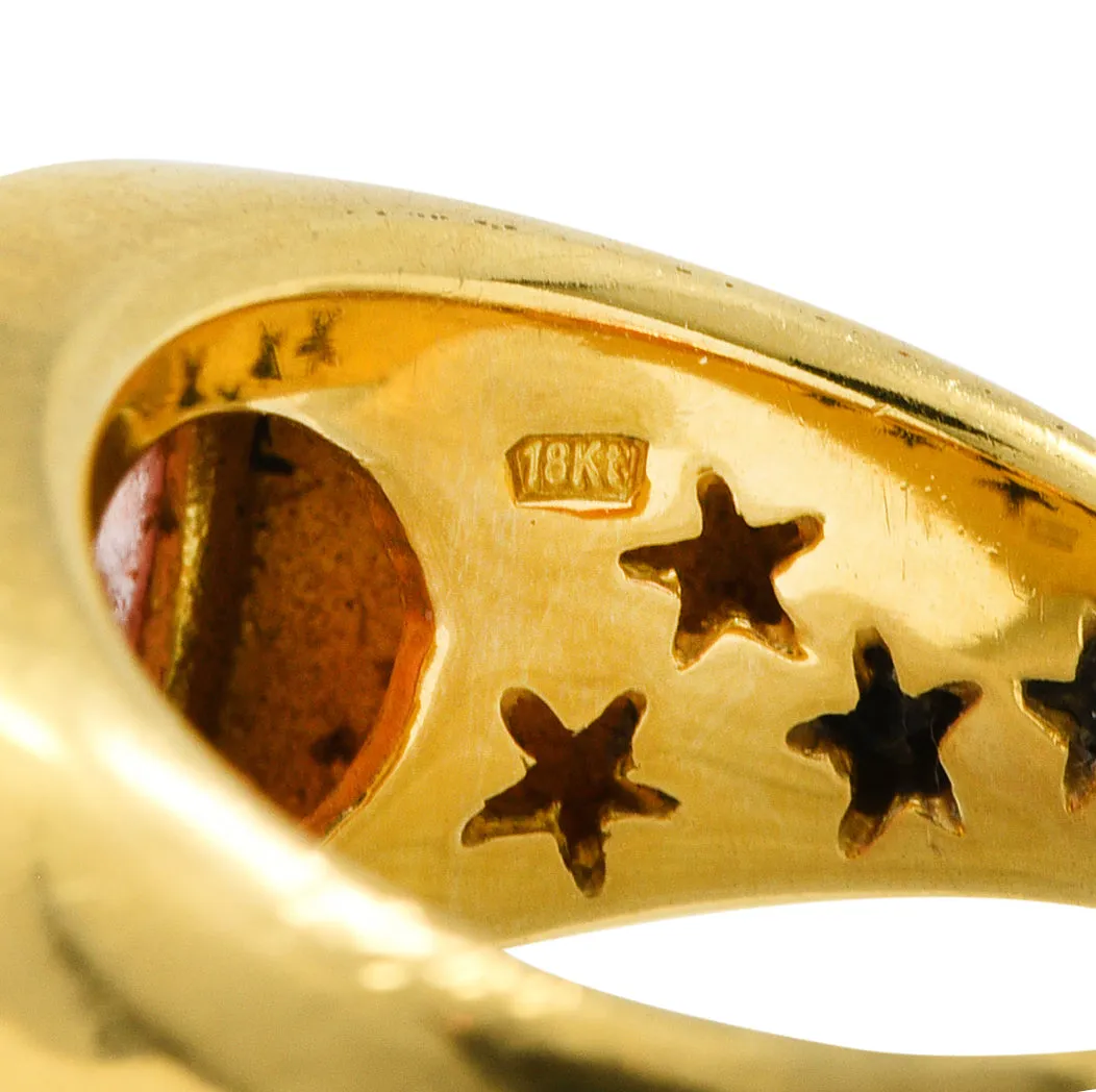 H. Stern Italian Rutilated Quartz Diamond 18 Karat Yellow Gold Vintage Gemstone Ring