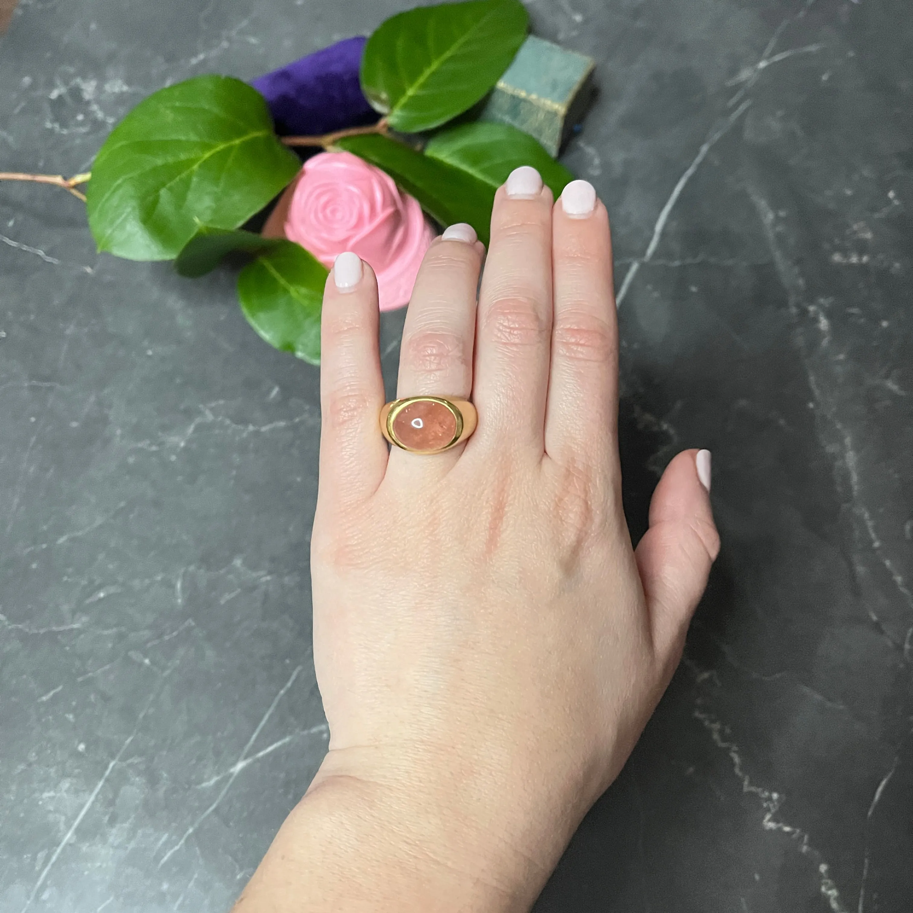 H. Stern Italian Rutilated Quartz Diamond 18 Karat Yellow Gold Vintage Gemstone Ring