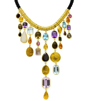 H. Stern Vintage 1970's Multi-Gem 18 Karat Gold Cord Drop Necklace