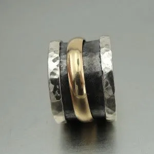 Hadar Designers Handmade Swivel 9k Gold Sterling Silver Ring 6,7,8,9 (I r603) y6.5