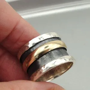 Hadar Designers Handmade Swivel 9k Gold Sterling Silver Ring 6,7,8,9 (I r603) y6.5