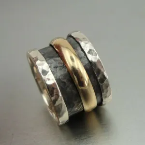 Hadar Designers Handmade Swivel 9k Gold Sterling Silver Ring 6,7,8,9 (I r603) y6.5