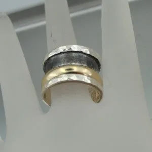 Hadar Designers Handmade Swivel 9k Gold Sterling Silver Ring 6,7,8,9 (I r603) y6.5