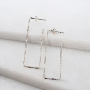 Hammered Hoops - Post Clasp Rectangular Shape and Sterling Silver Earring