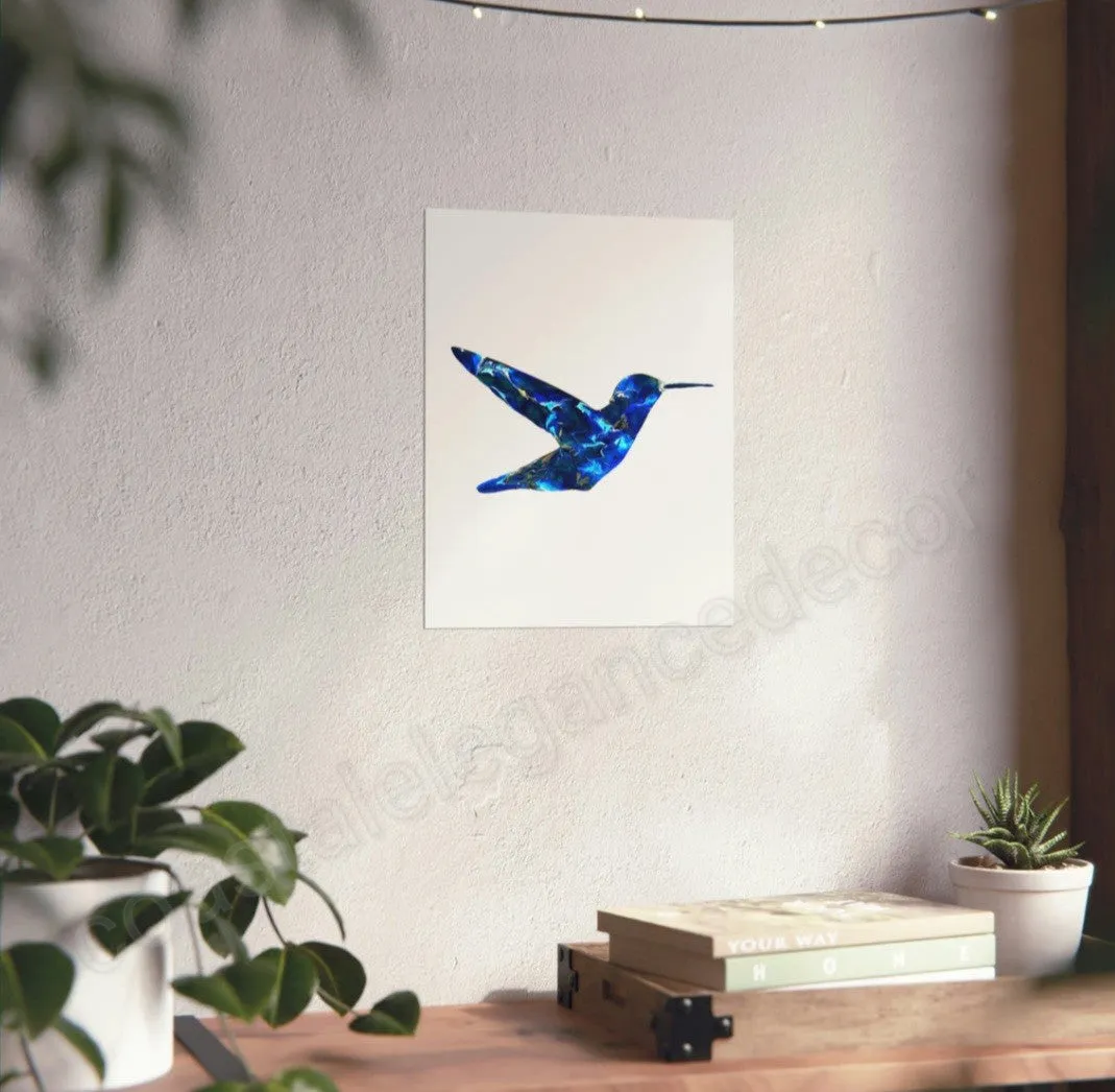 Handmade Blue Hummingbird Matte Print Wall Art