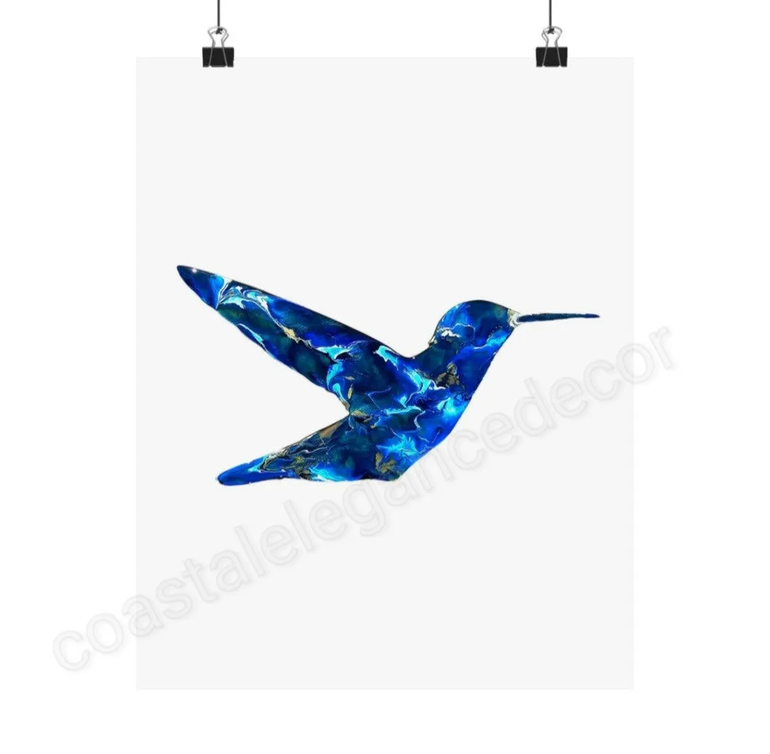 Handmade Blue Hummingbird Matte Print Wall Art