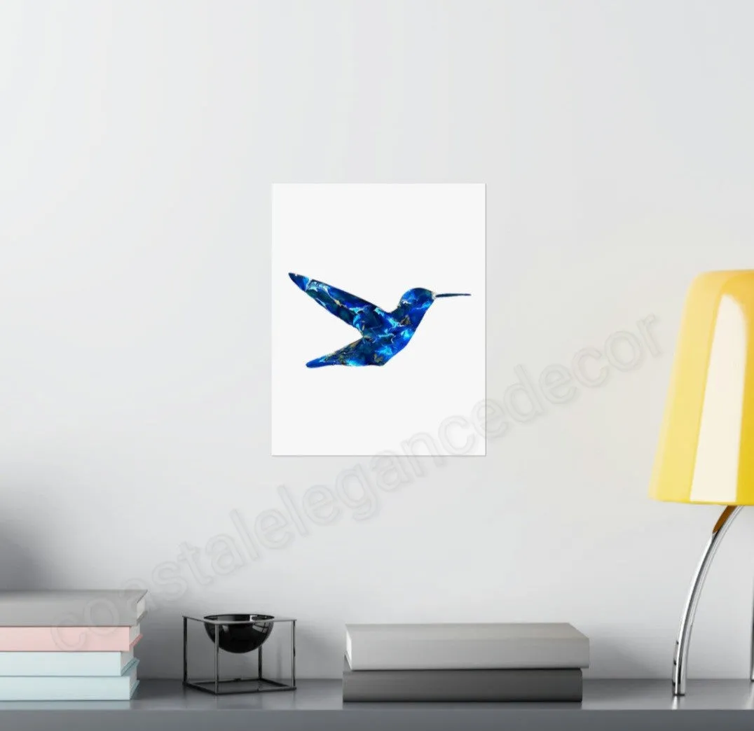 Handmade Blue Hummingbird Matte Print Wall Art
