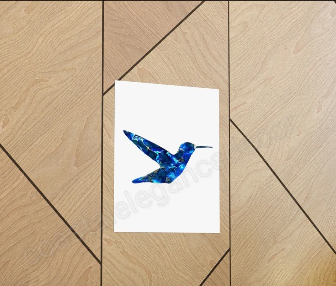 Handmade Blue Hummingbird Matte Print Wall Art