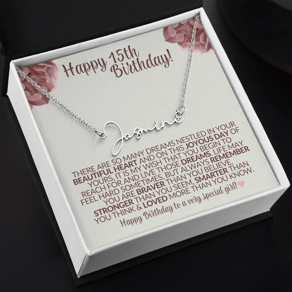 Happy 15th Birthday (Blush) - Gift for Her Signature Name Custom Necklace