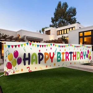 Happy Birthday Yard Banner Sign Large Colorful  118x19.7 inch with Brass Grommets and Hanging Rope Birthday Party Outdoor & Indoor Party Decoration Banner