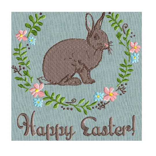 Happy Easter w Bunny and wreath - Embroidery Design Embroidery DESIGN FILE Instant download 2 sizes and 6 colors - Hus Dst Jef Pes Exp Vp3