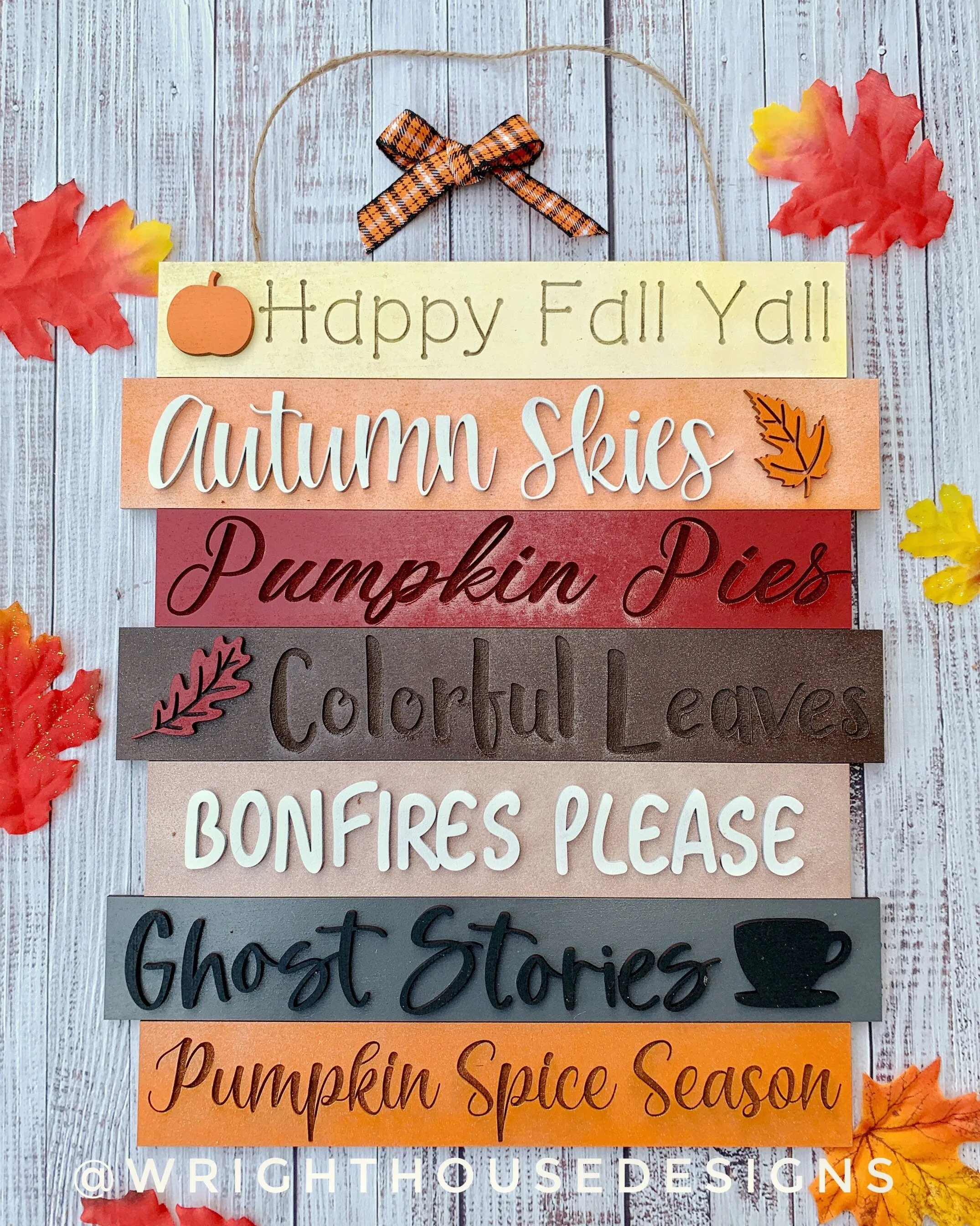Happy Fall Yall Autumn Bucket List Stacked Sign - Seasonal Wall Decor and DIY Kits - Cut File For Glowforge Lasers - Digital SVG File