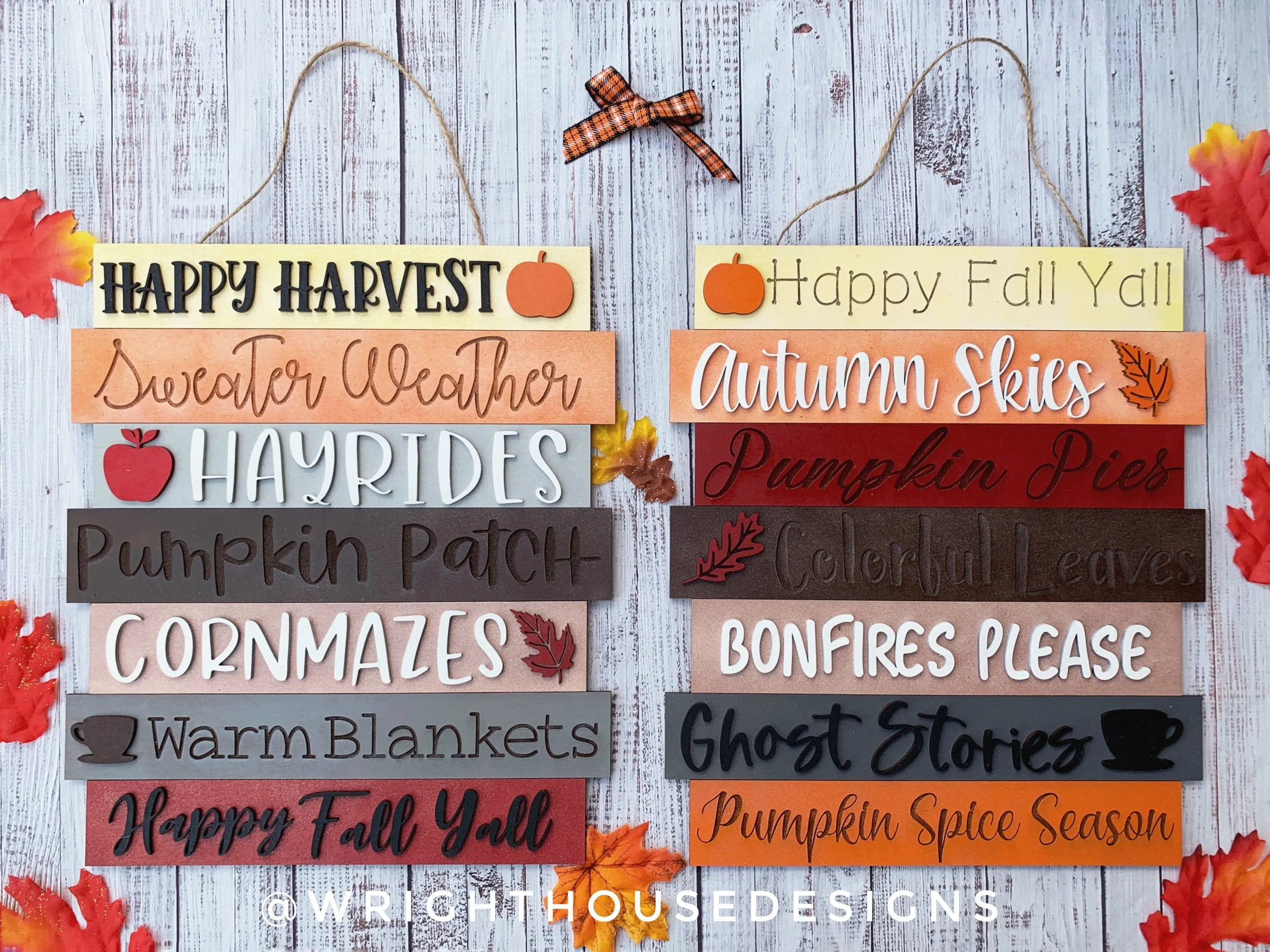 Happy Harvest Autumn Bucket List Stacked Sign Bundle - Seasonal Wall Decor and DIY Kits - Cut File For Glowforge Lasers - Digital SVG File
