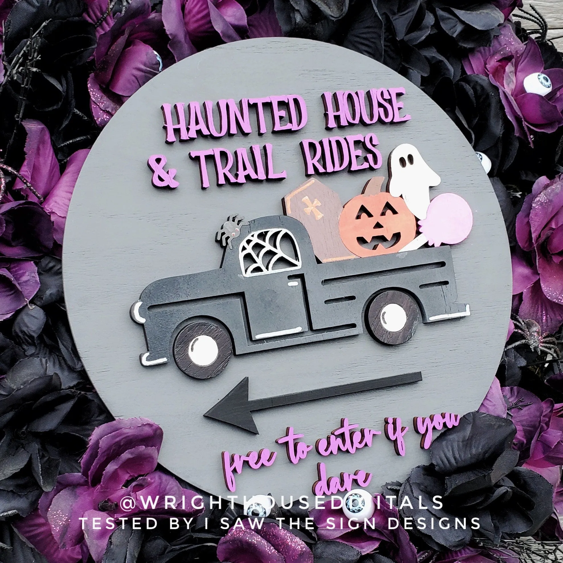 Haunted House and Trail Rides Halloween Round - Seasonal Sign Making and DIY Kits - Cut File For Glowforge Lasers - Digital SVG File
