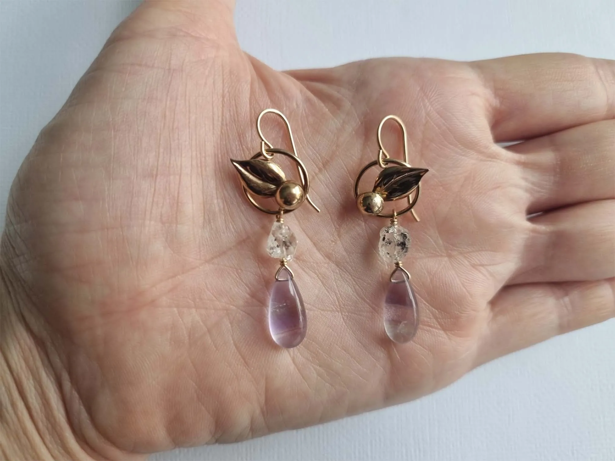 hazy forest | vintage herkimer purple fluorite earrings