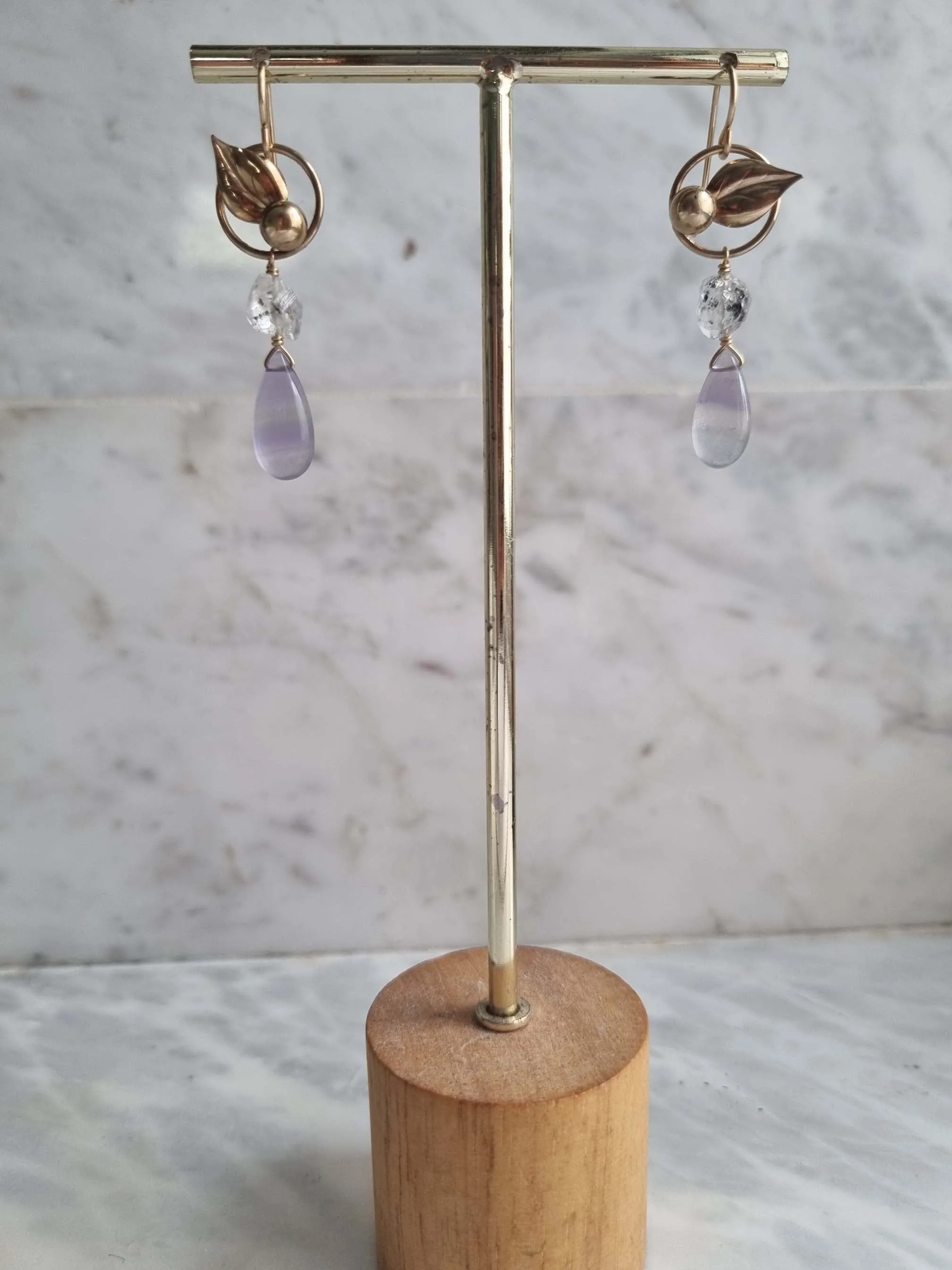 hazy forest | vintage herkimer purple fluorite earrings
