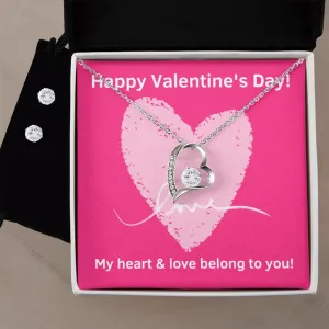 Heart & Love Valentine's Forever Heart Necklace & Cubic Zirconia Earring Set