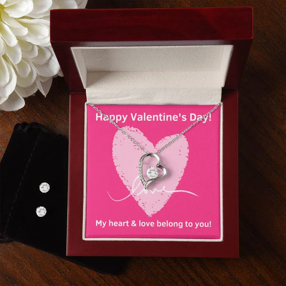 Heart & Love Valentine's Forever Heart Necklace & Cubic Zirconia Earring Set