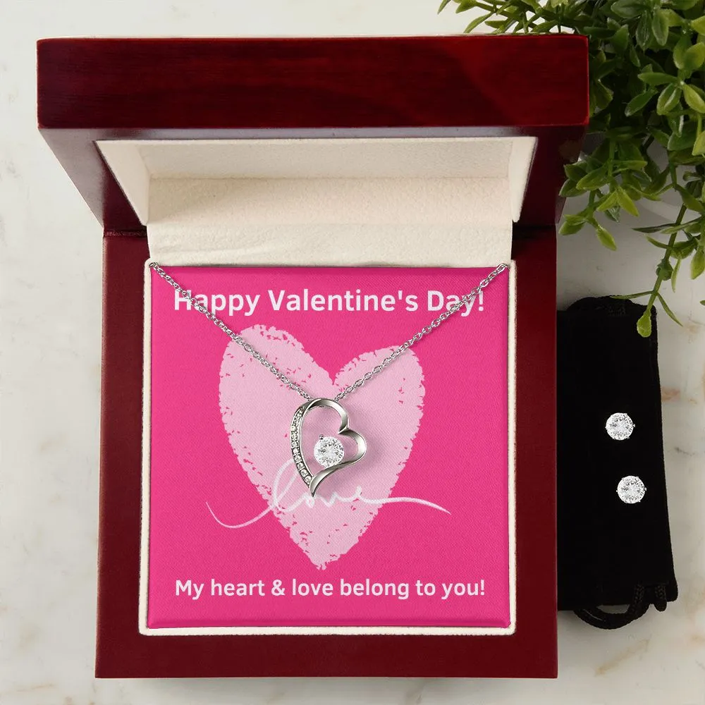 Heart & Love Valentine's Forever Heart Necklace & Cubic Zirconia Earring Set
