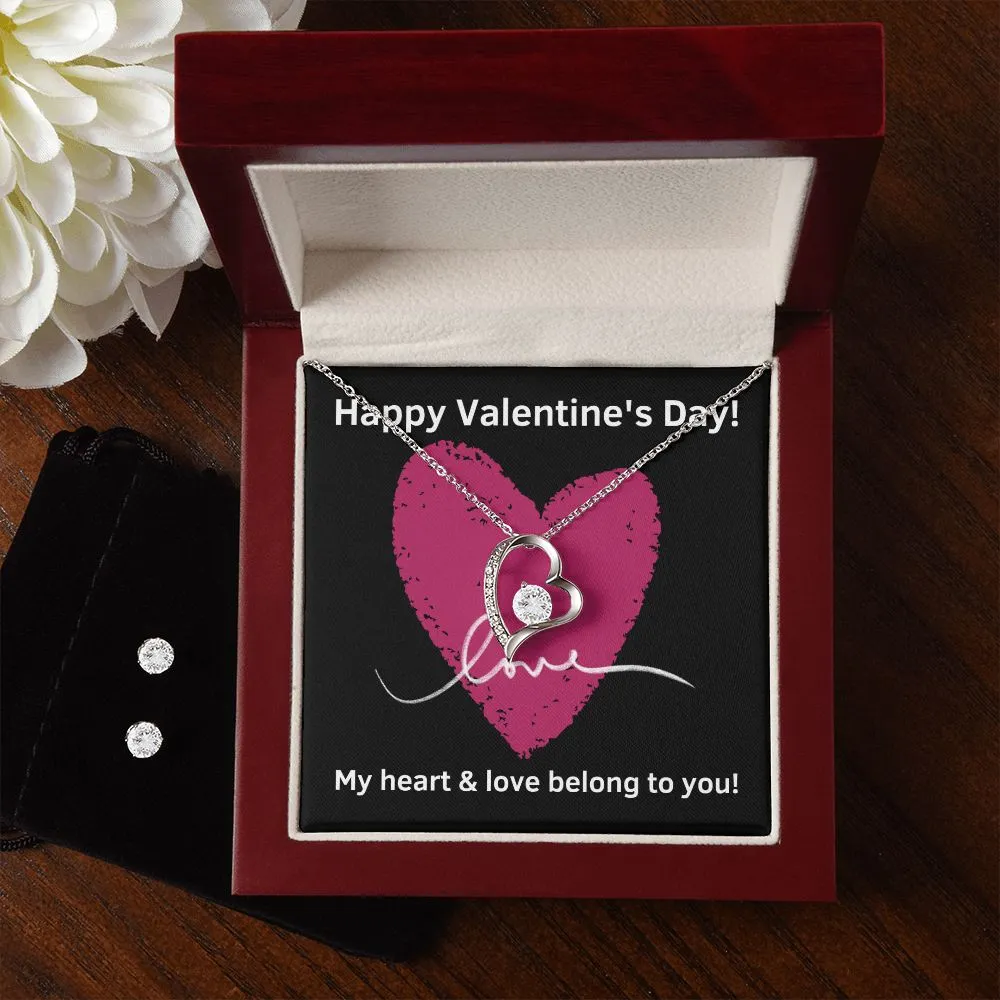 Heart Belongs Valentine's Forever Heart Necklace & Cubic Zirconia Earring Set
