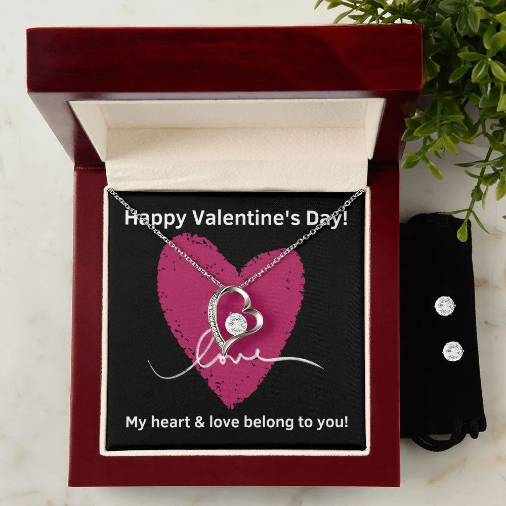 Heart Belongs Valentine's Forever Heart Necklace & Cubic Zirconia Earring Set