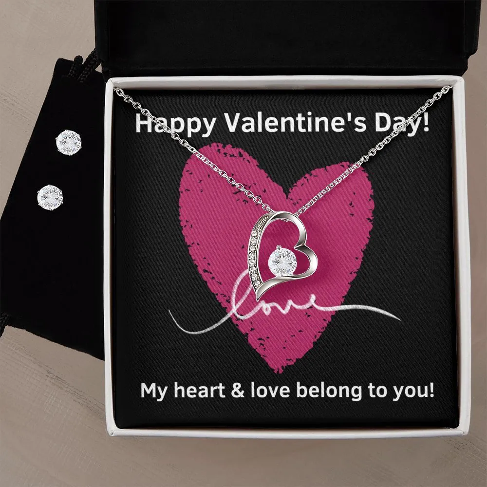 Heart Belongs Valentine's Forever Heart Necklace & Cubic Zirconia Earring Set