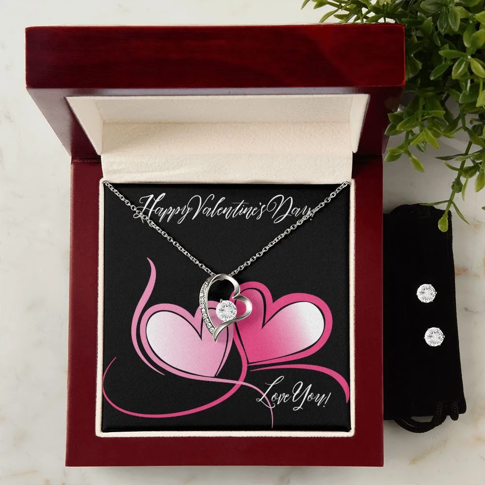 Heart Swirl Valentine's Forever Heart Necklace & Cubic Zirconia Earring Set