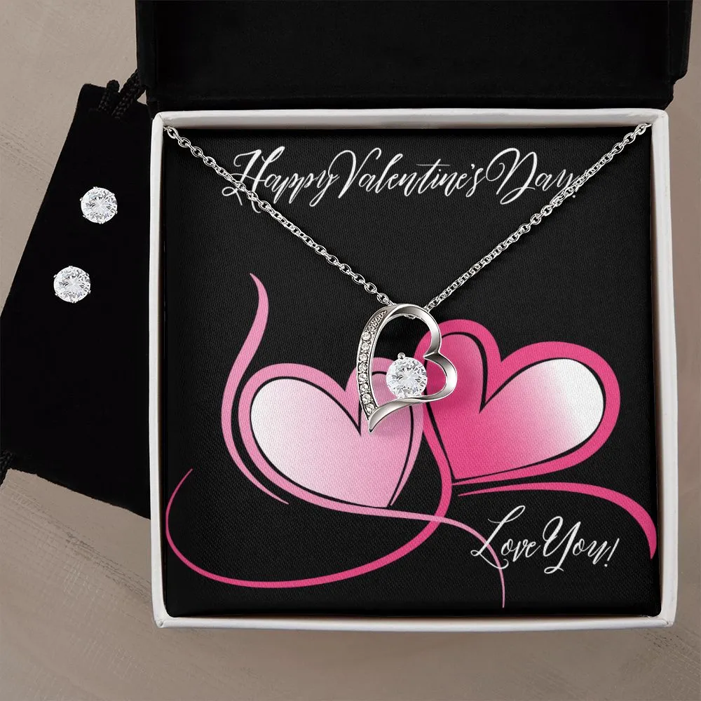 Heart Swirl Valentine's Forever Heart Necklace & Cubic Zirconia Earring Set