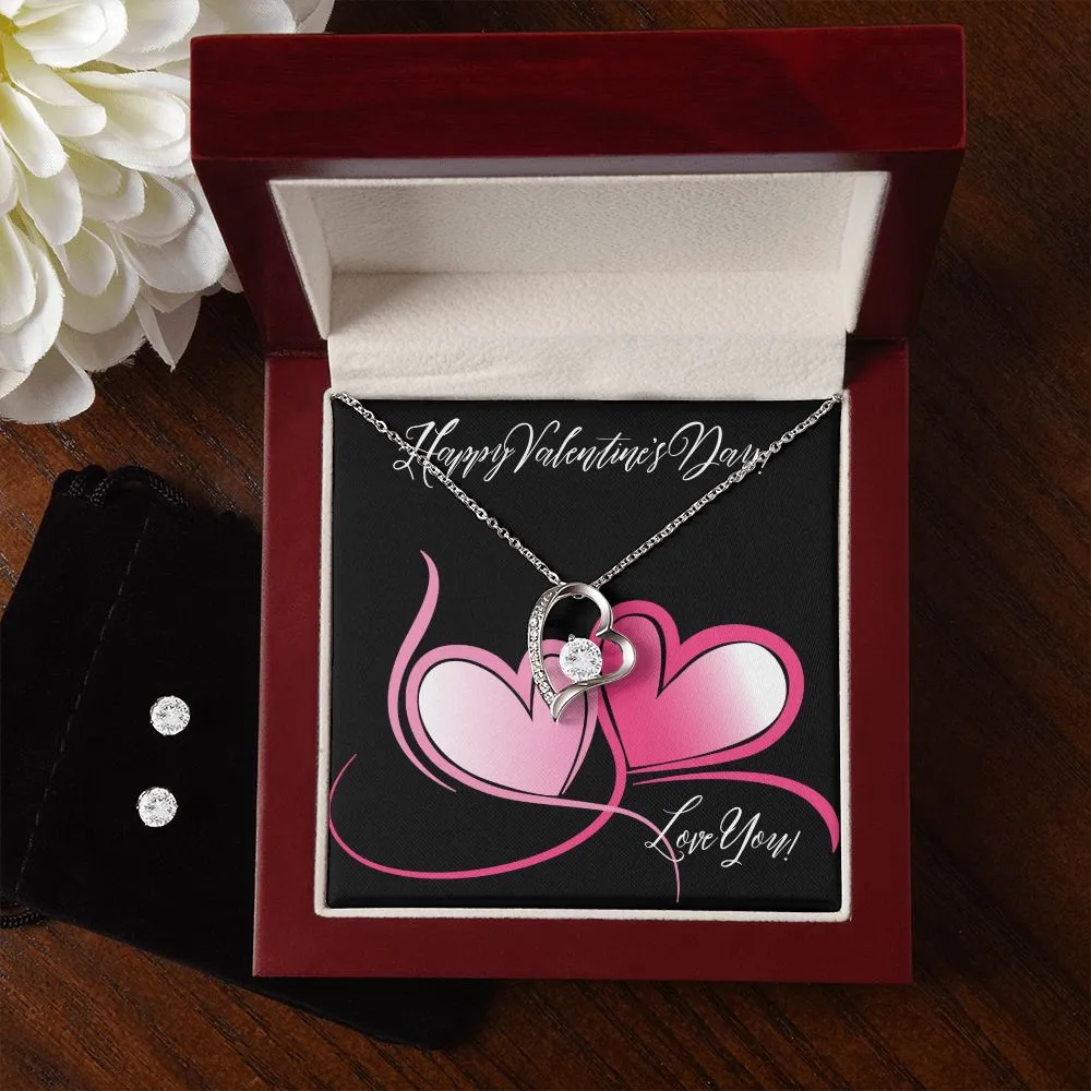 Heart Swirl Valentine's Forever Heart Necklace & Cubic Zirconia Earring Set