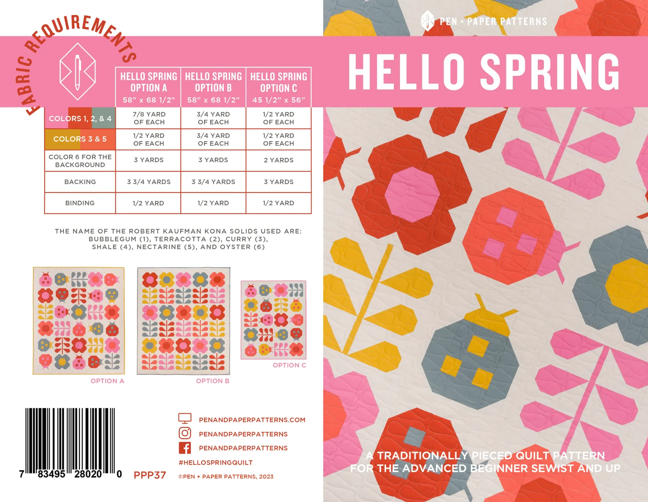 Hello Spring Quilt Paper Pattern | Pen   Paper Patterns