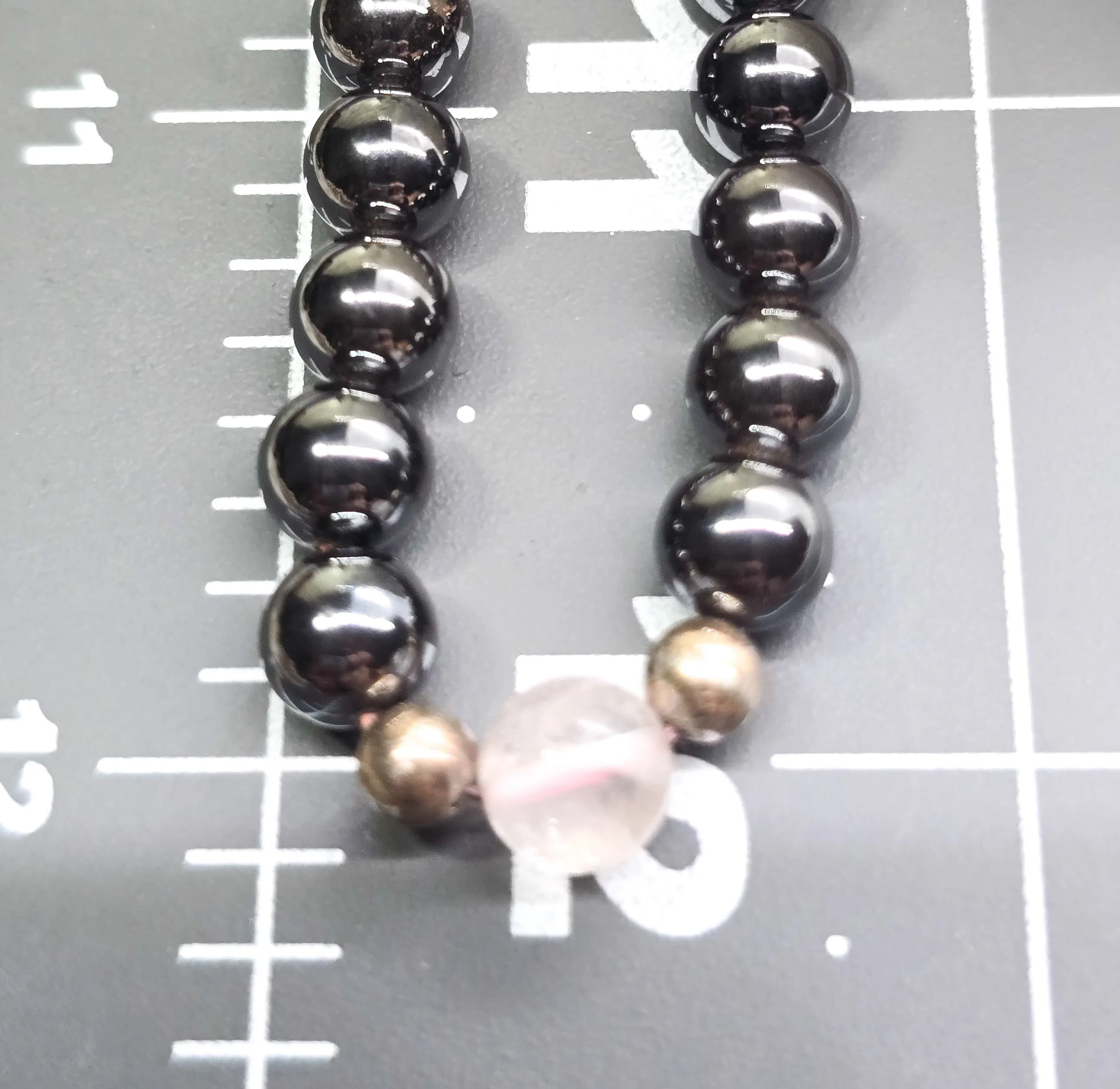 Hematite and Rose Quartz sterling silver long beaded 24 inch necklace