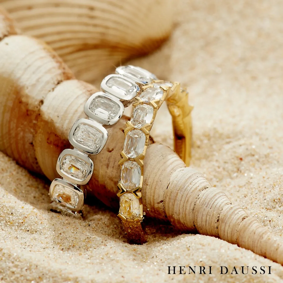 Henri Daussi 1.50ct tw Cushion Cut Diamond Bezel Set Half Eternity Band Ring