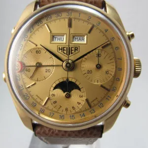 HEUER VINTAGE 1980S "GOLDEN HOURS" CHRONOGRAPH MOONPHASE TRIPLE CALENDAR 721.208