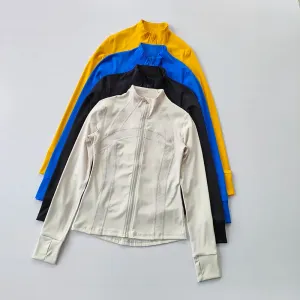 High Collar Sports Yoga Jacket for Women - Slim Fit Long Sleeve Coat