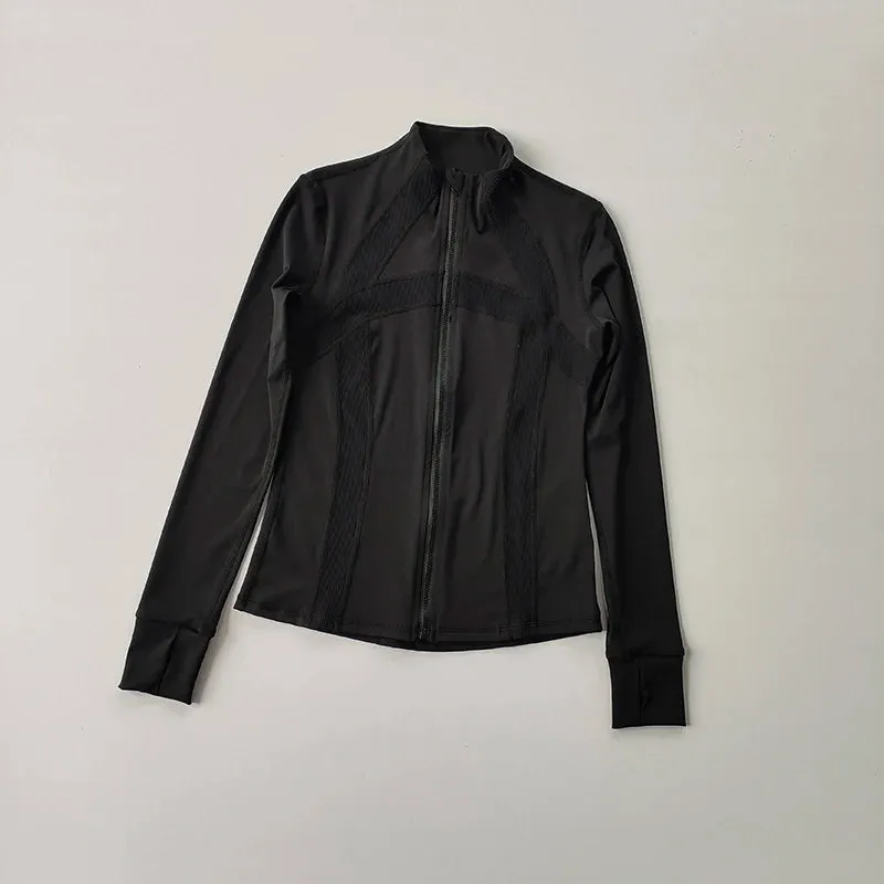 High Collar Sports Yoga Jacket for Women - Slim Fit Long Sleeve Coat