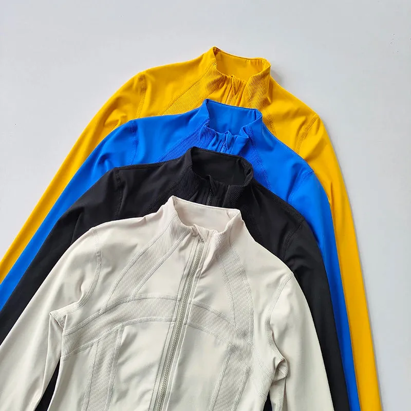 High Collar Sports Yoga Jacket for Women - Slim Fit Long Sleeve Coat