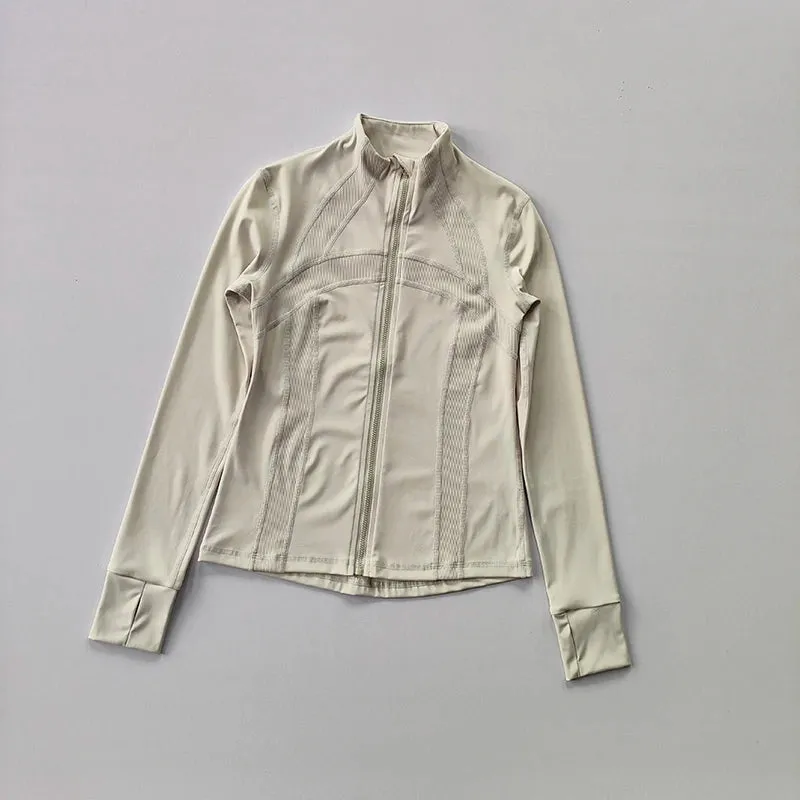 High Collar Sports Yoga Jacket for Women - Slim Fit Long Sleeve Coat
