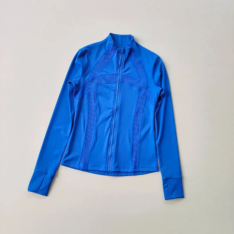 High Collar Sports Yoga Jacket for Women - Slim Fit Long Sleeve Coat