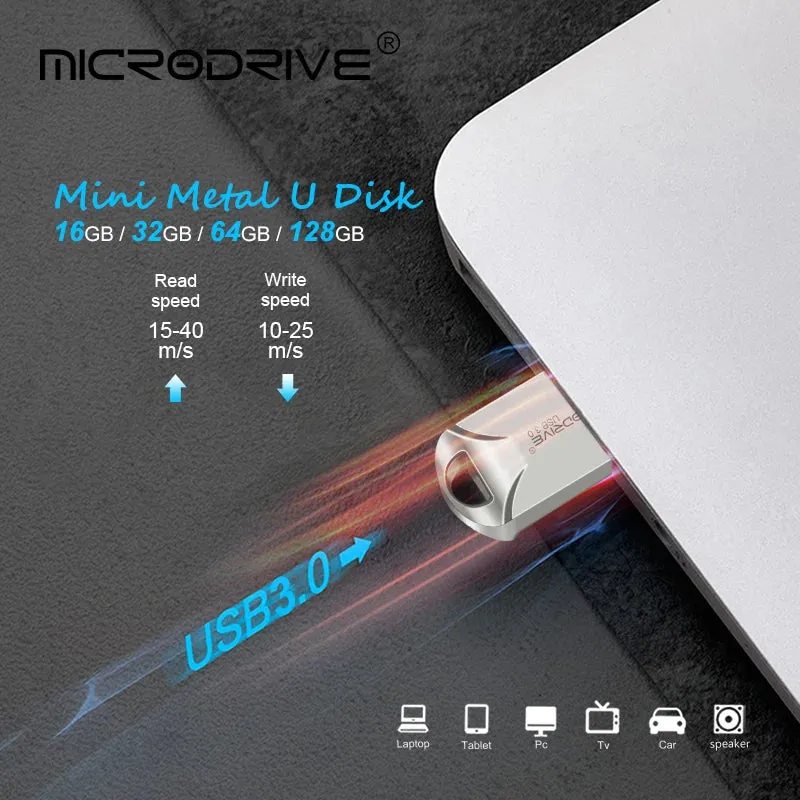 High-Speed USB 3.0 Metal Flash Drive - Waterproof, Various Capacities