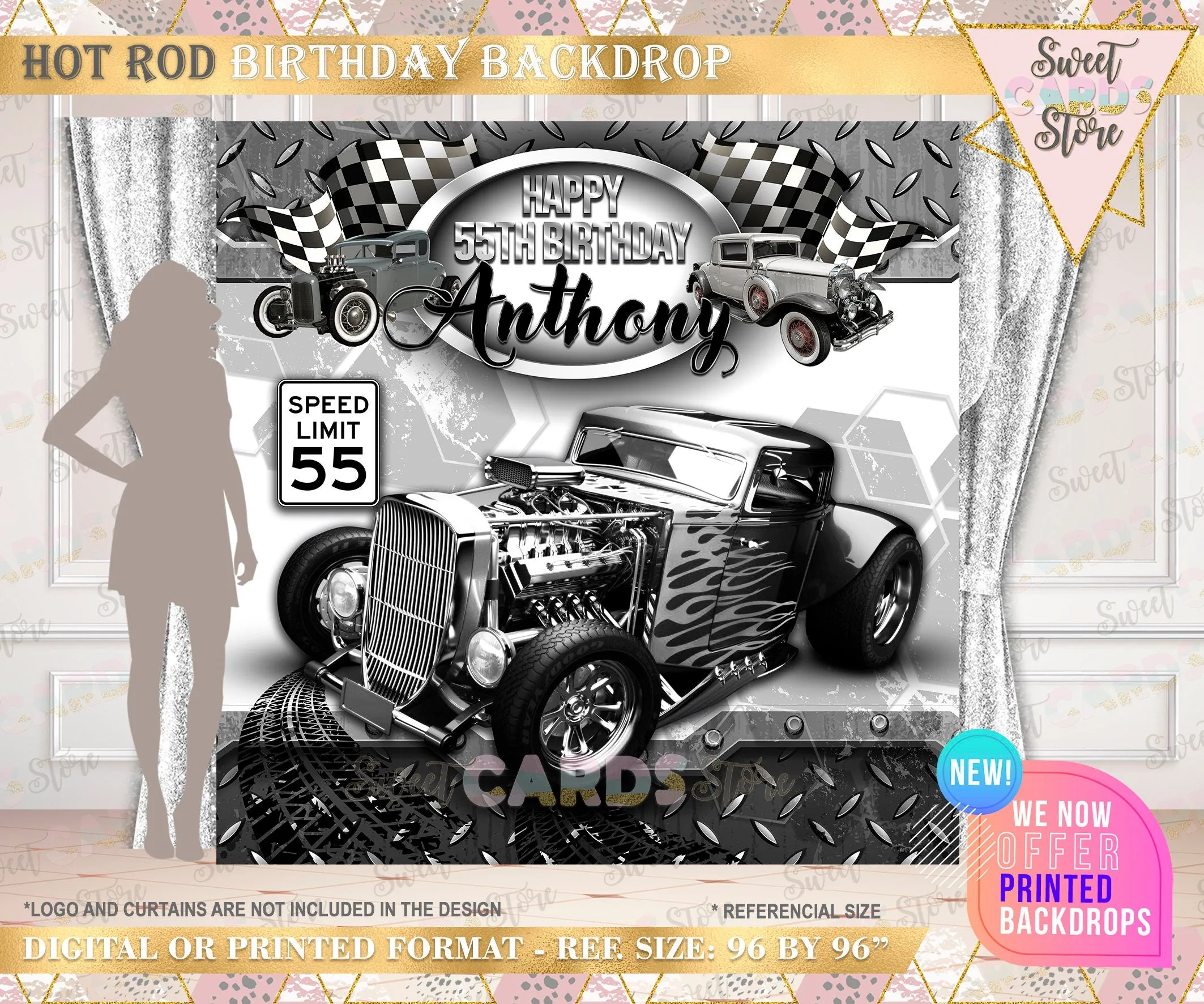 Hot rod Birthday Backdrop, classic man rod backdrop, vintage cars backdrop, racing cars backdrop, old cars backdrop, 50th 40th 60th backdrop