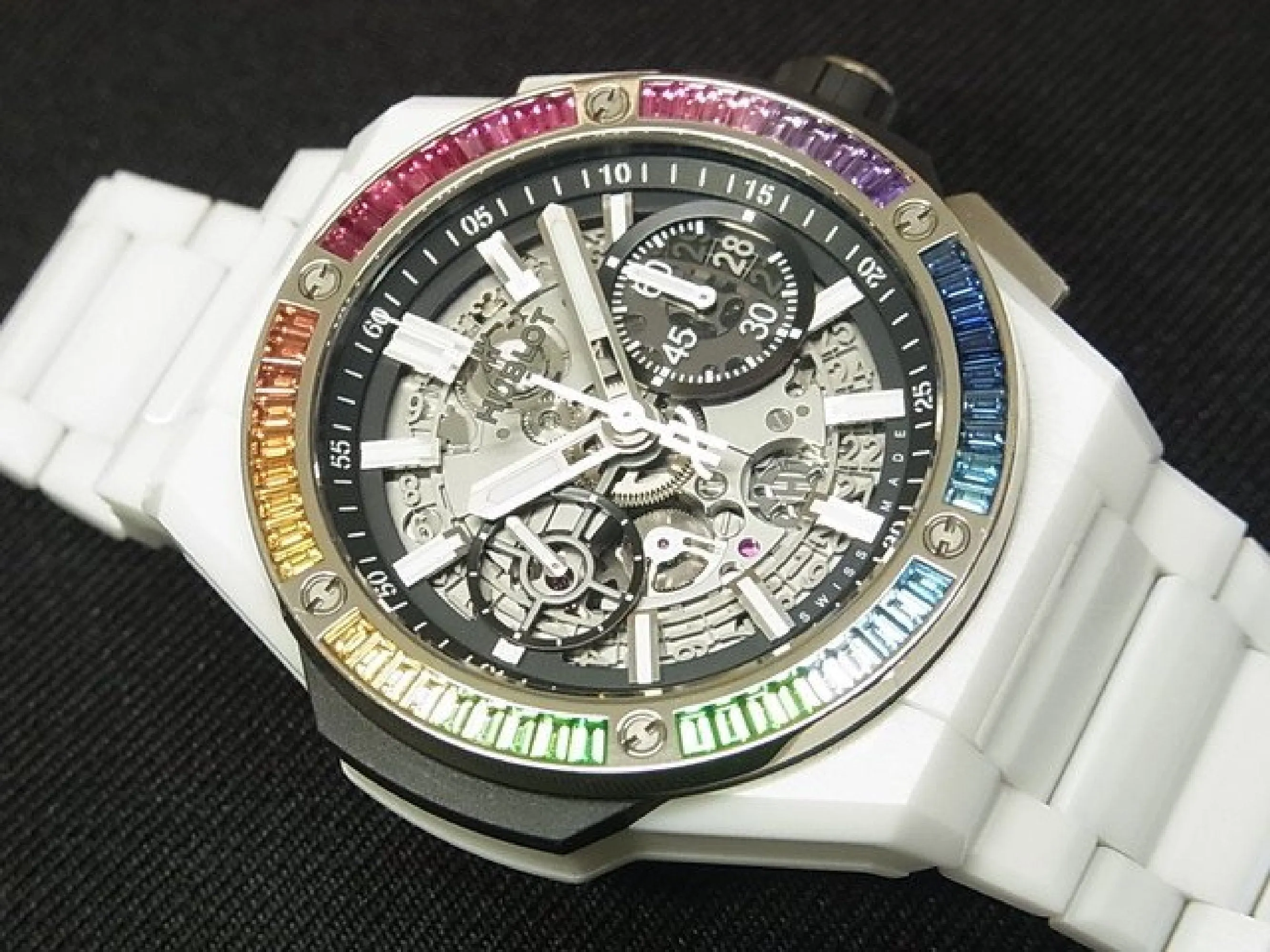 HUBLOT Big bang Integrated white ceramic Baguette Rainbow 451.HX.1120.HX.4099.YOS Mens 179343085