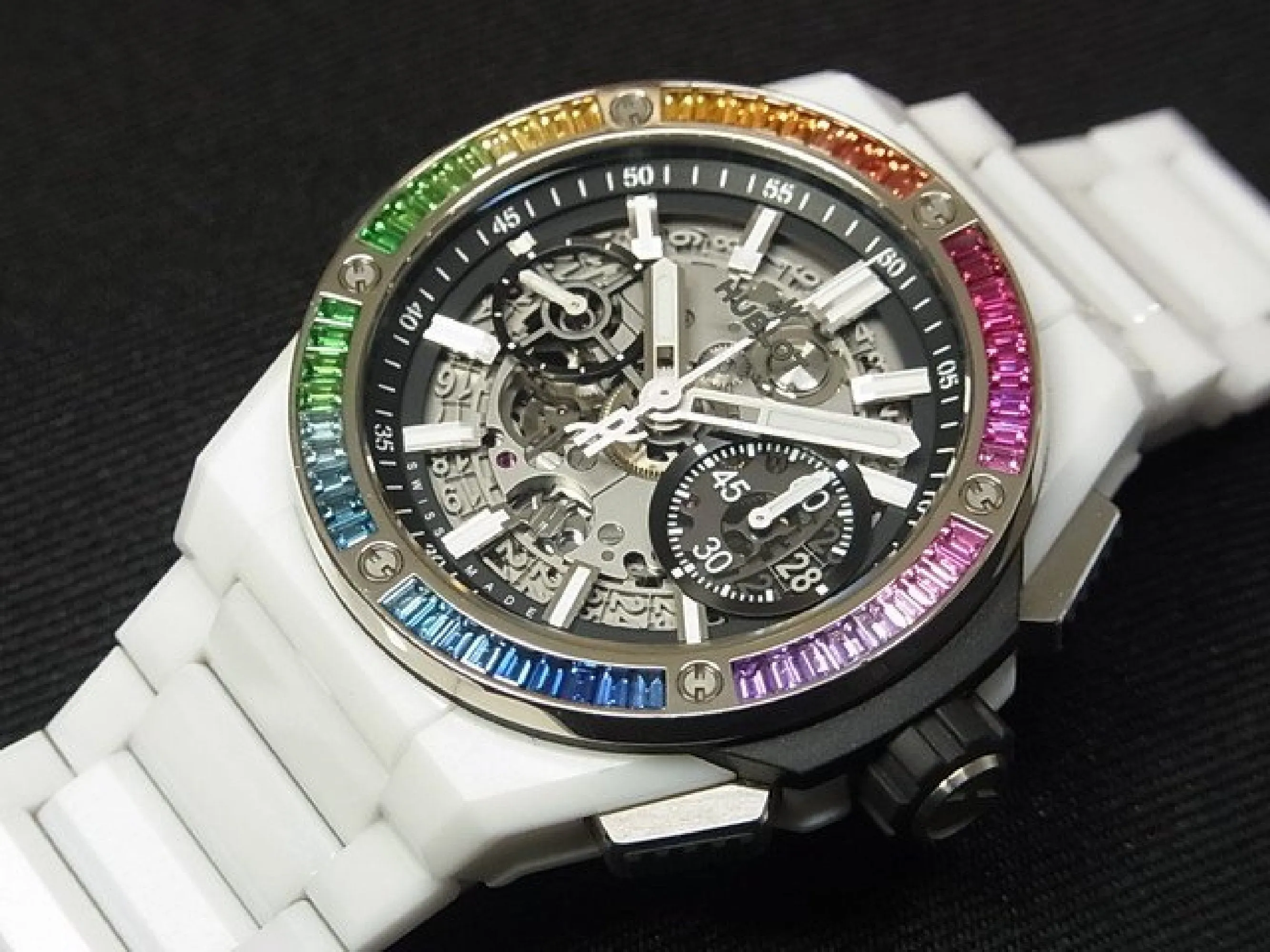 HUBLOT Big bang Integrated white ceramic Baguette Rainbow 451.HX.1120.HX.4099.YOS Mens 179343085