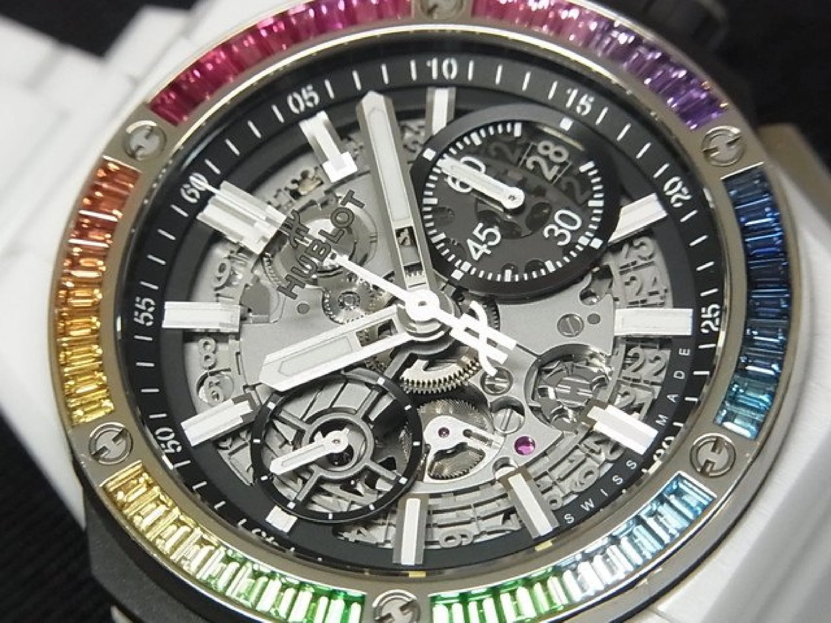 HUBLOT Big bang Integrated white ceramic Baguette Rainbow 451.HX.1120.HX.4099.YOS Mens 179343085