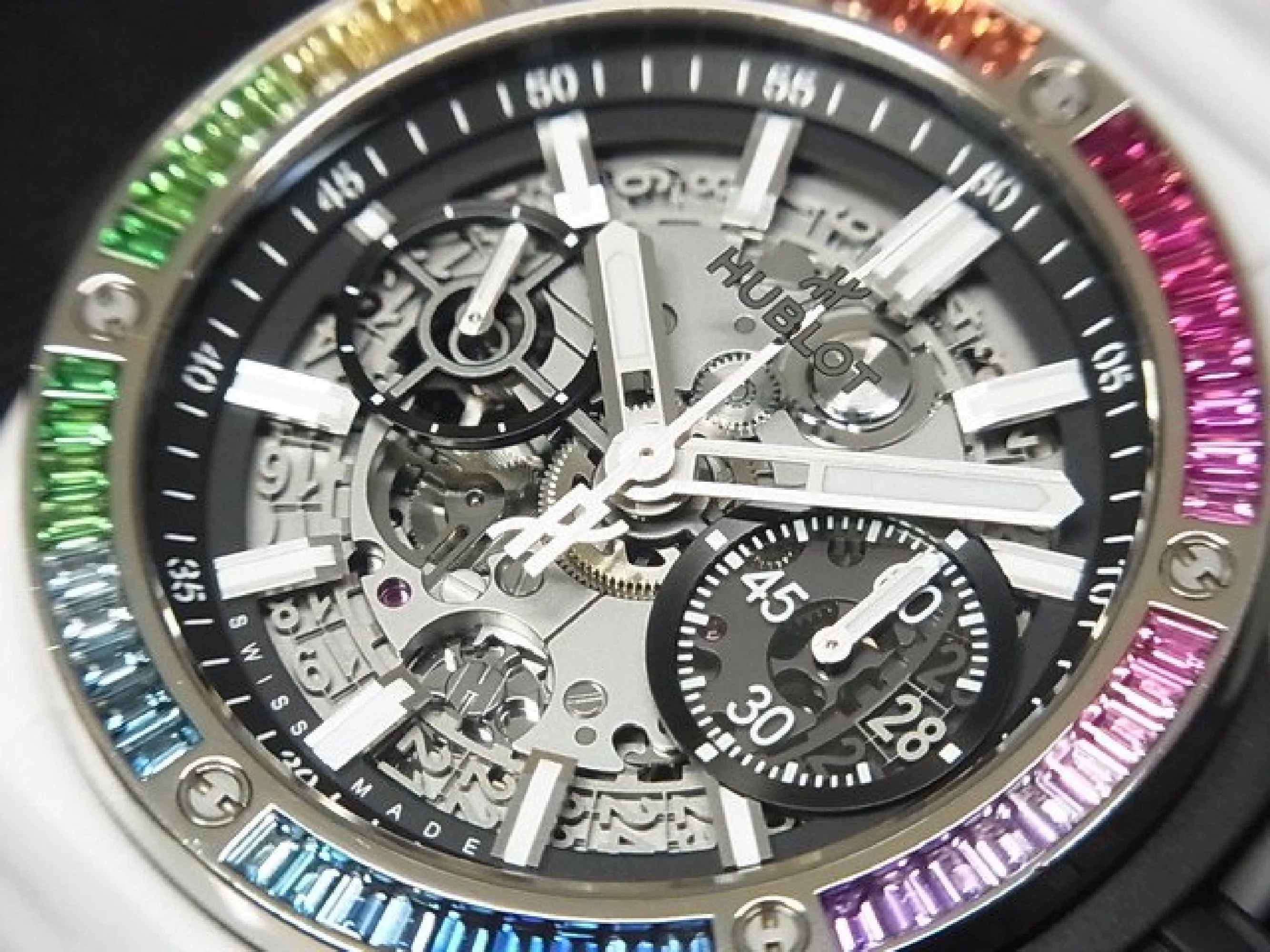 HUBLOT Big bang Integrated white ceramic Baguette Rainbow 451.HX.1120.HX.4099.YOS Mens 179343085