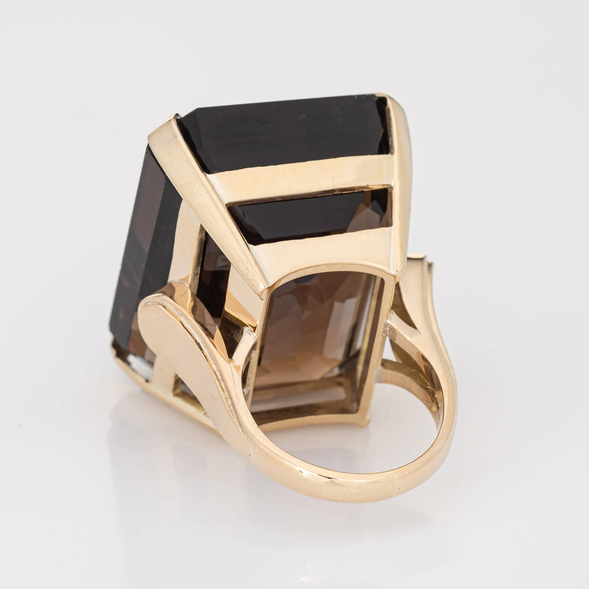 Huge 93ct Smokey Quartz Ring Vintage 14k Yellow Gold Emerald Cut Cocktail 6.25