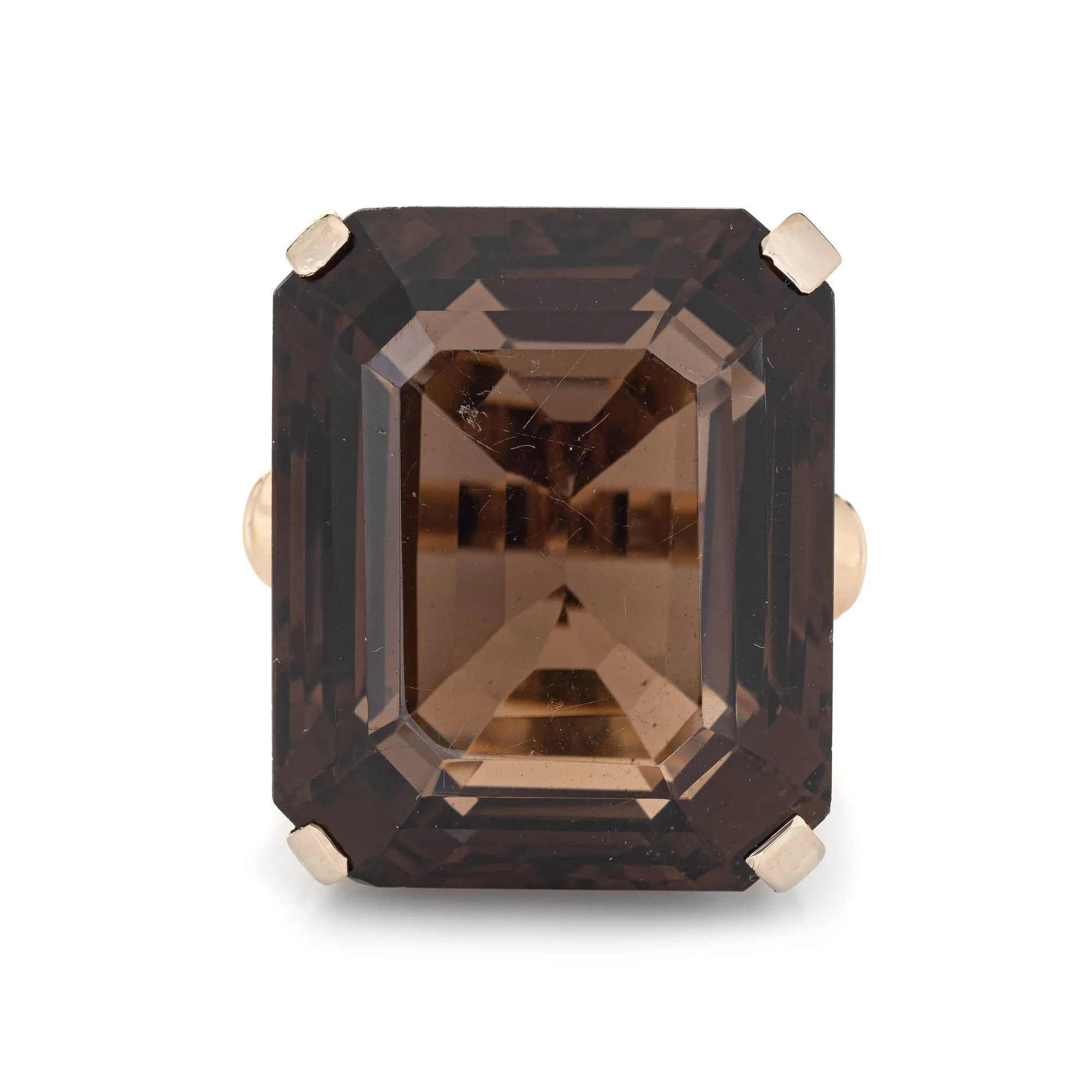 Huge 93ct Smokey Quartz Ring Vintage 14k Yellow Gold Emerald Cut Cocktail 6.25