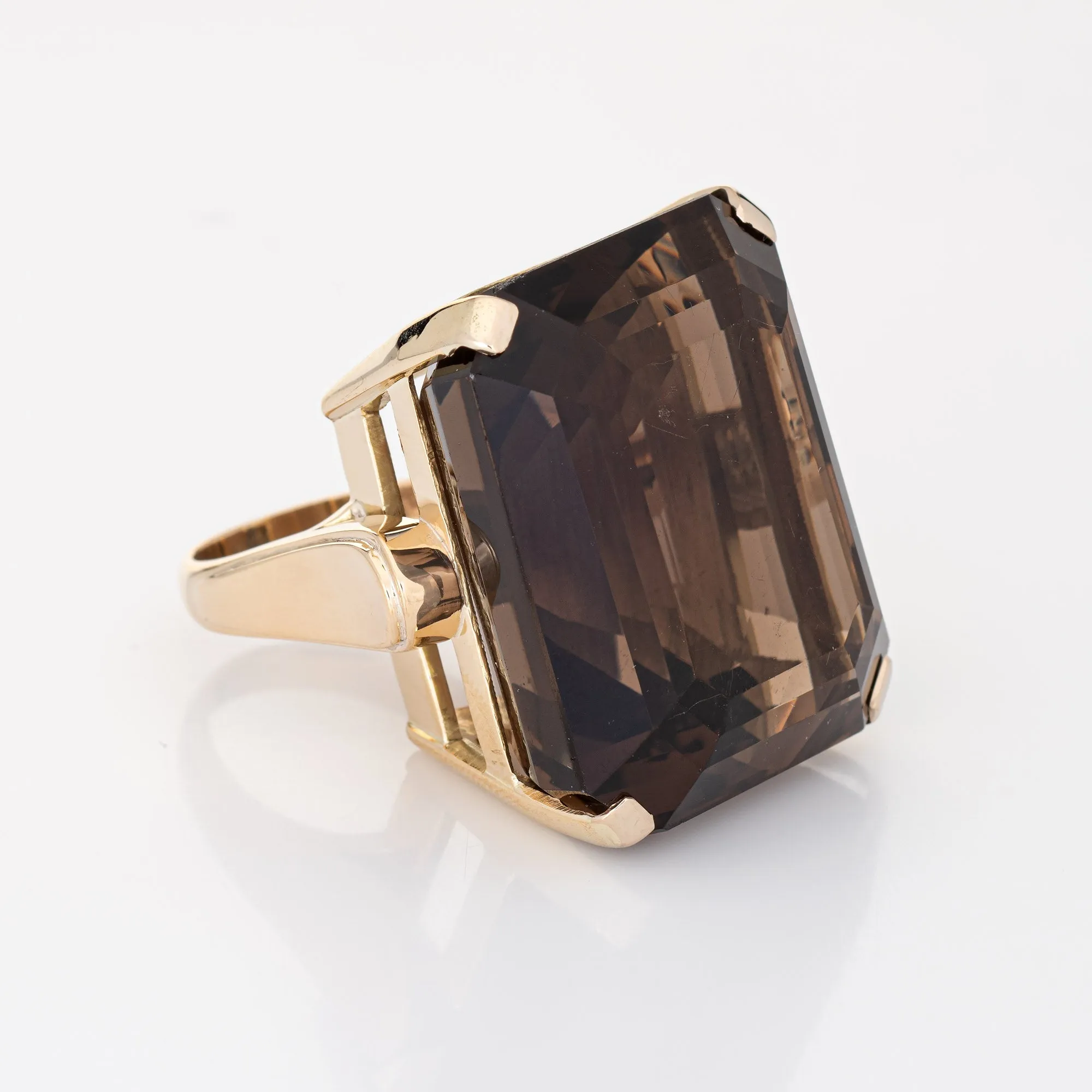 Huge 93ct Smokey Quartz Ring Vintage 14k Yellow Gold Emerald Cut Cocktail 6.25
