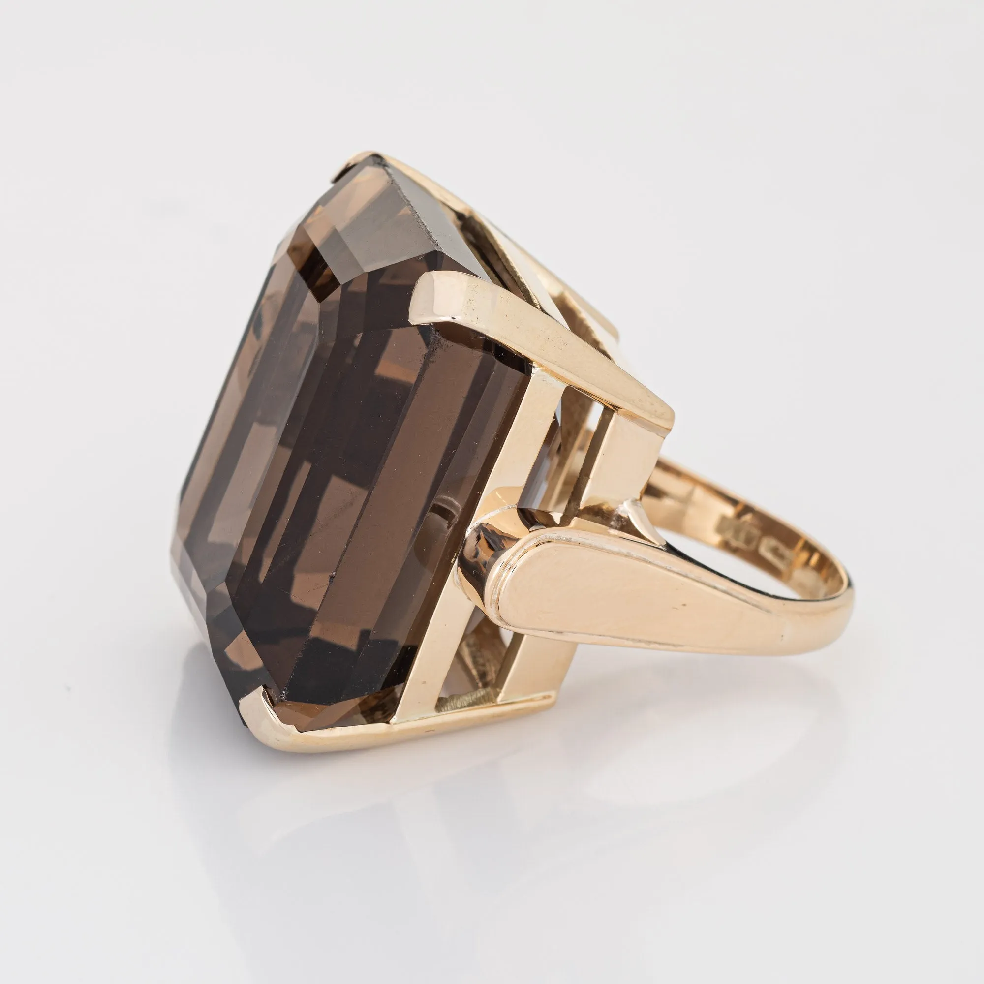 Huge 93ct Smokey Quartz Ring Vintage 14k Yellow Gold Emerald Cut Cocktail 6.25